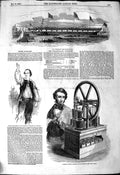 Original Old Antique Print 1849 Iron Frigate Ship Greenock Hjorth Motive Engine