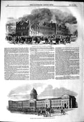 Original Old Antique Print 1849 New Market Montreal Parliament Houses Assembly