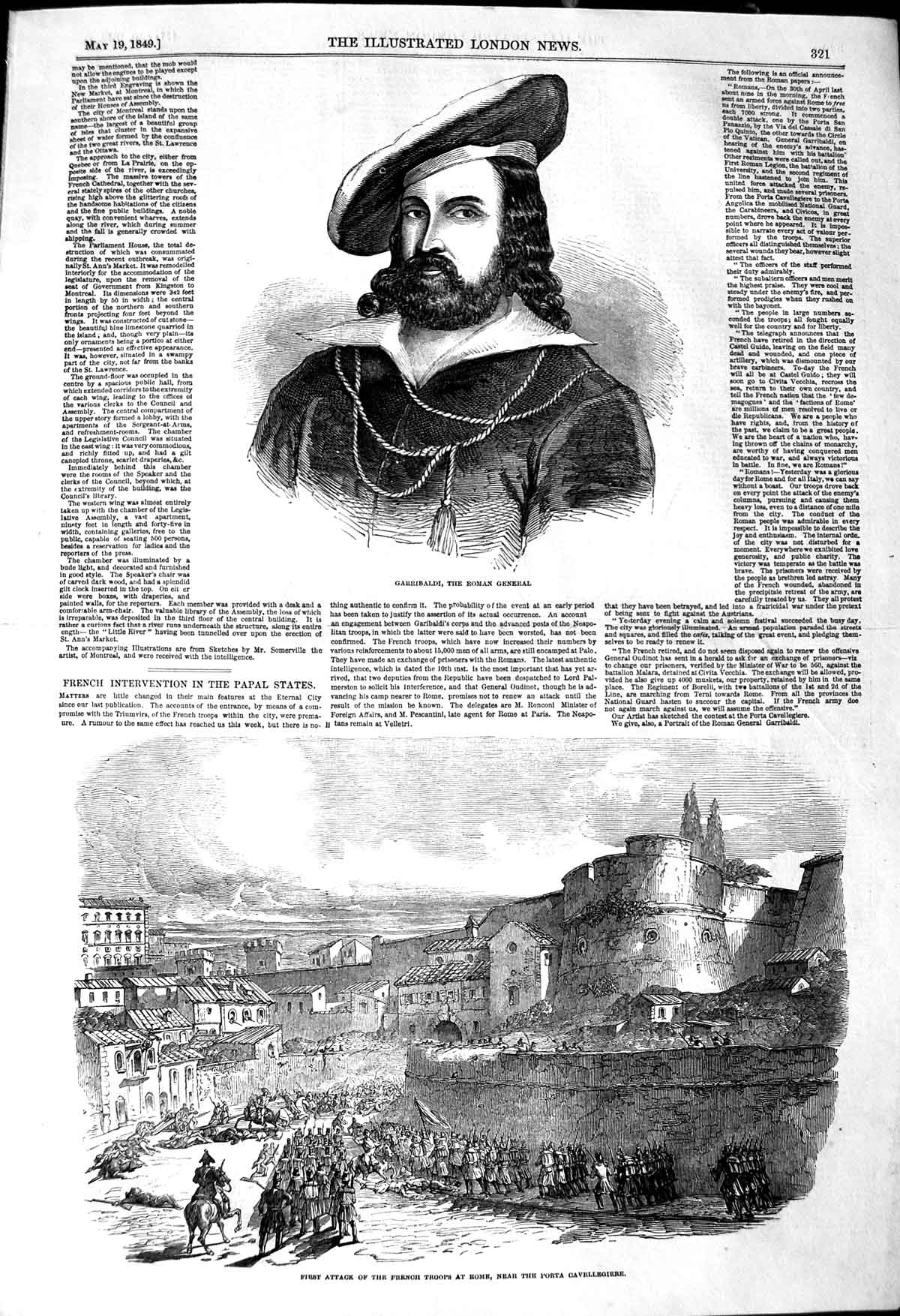 Original Old Antique Print 1849 Garribaldi Roman General French Siers R 19th