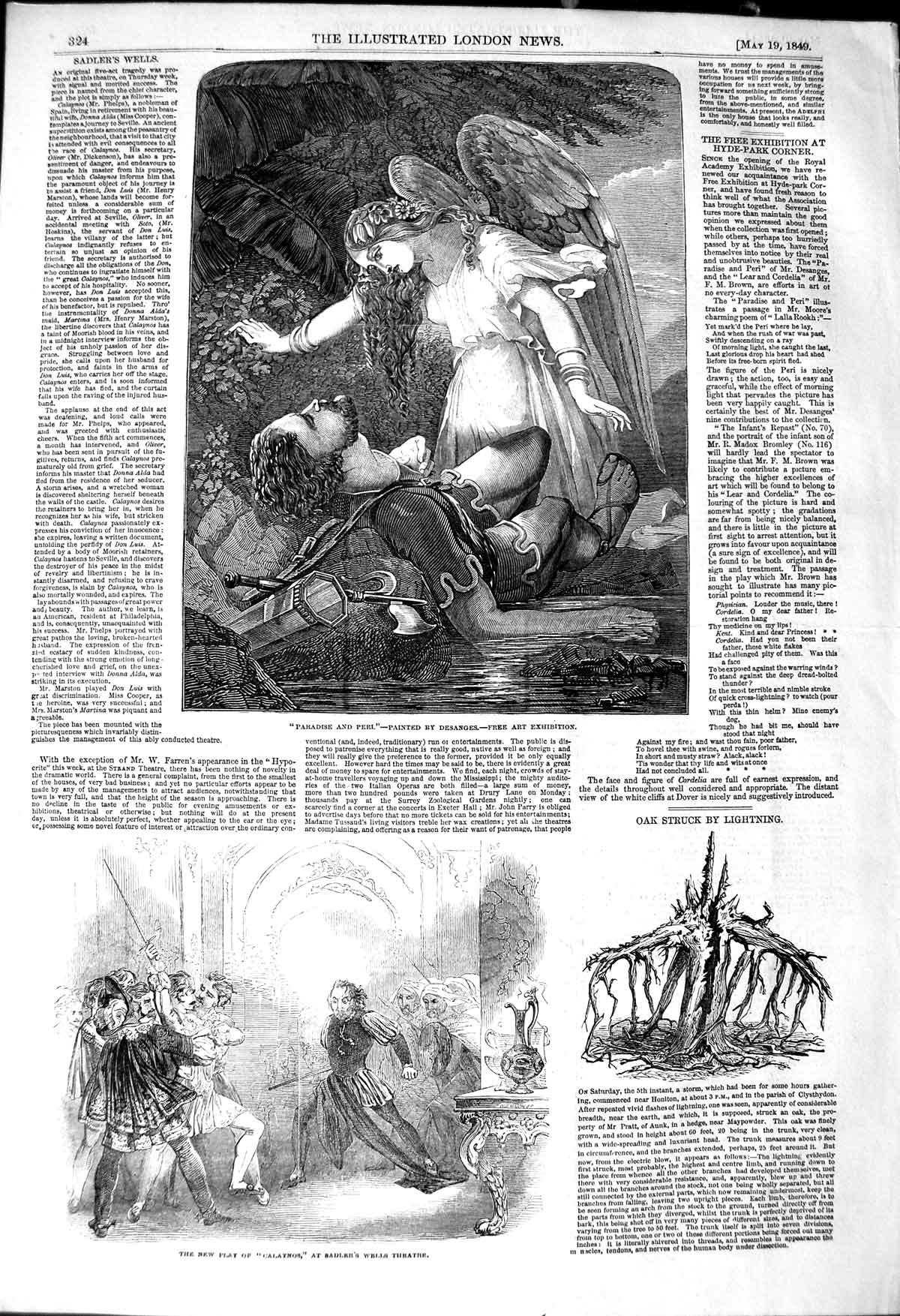 Old Antique Print 1849 Calaynos Sadler'S Theatre Paradise Peri Lady Man 19th