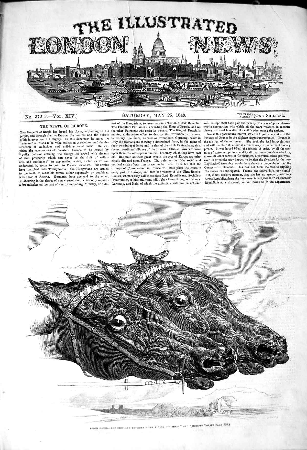 Original Old Antique Print 1849 Epsom Horse Races Flying Dutchman Hotspu 19th