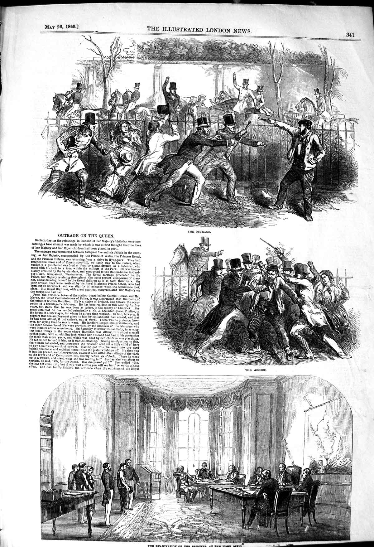 Original Old Antique Print 1849 Queen England Outrage Prisoners Home Office