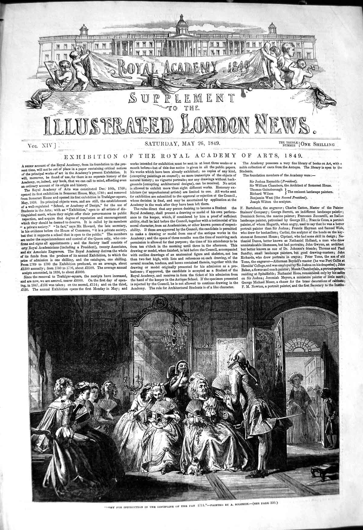 Original Old Antique Print 1849 Royal Academy Art River Wales Queen Paintings
