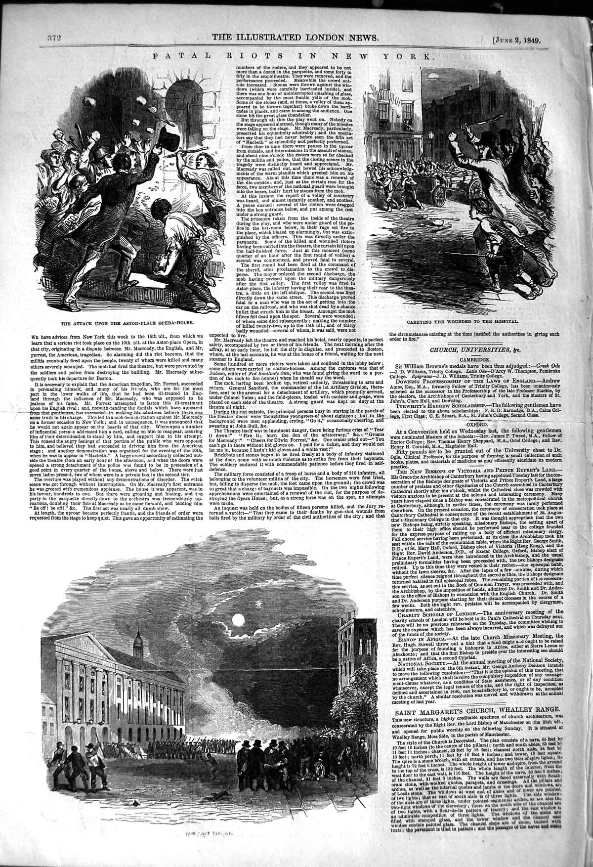 Original Old Antique Print 1849 Riots New York America Astor-Place Oper 19th