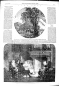 Original Old Antique Print 1849 Cart Lodge Sussex Horses Family Scene Fine Art