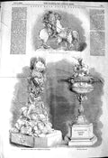Old Antique Print 1849 Ascot Horse Race Prize Plate Queen'S Cup Hunt Vase 19th