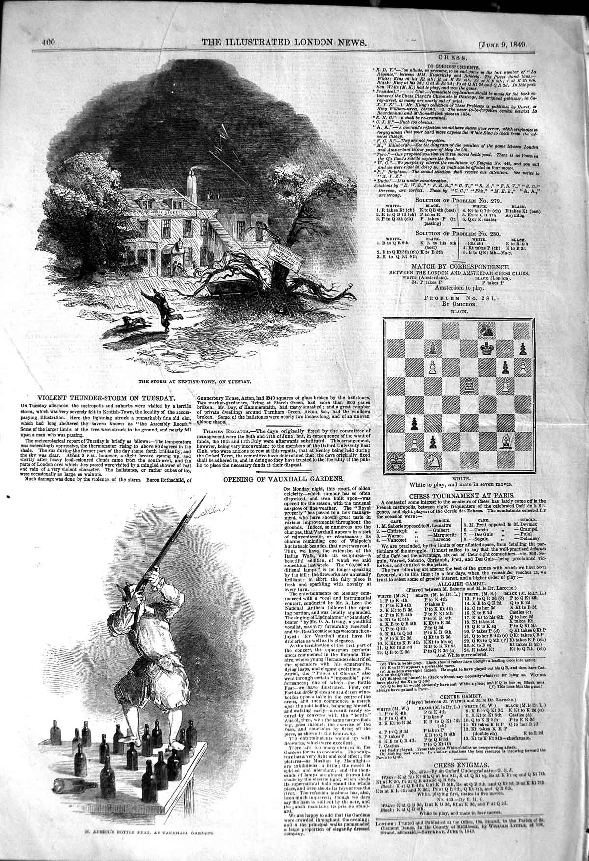 Original Old Antique Print 1849 Thunder Storm Kentish-Town Auriol Bott Victorian