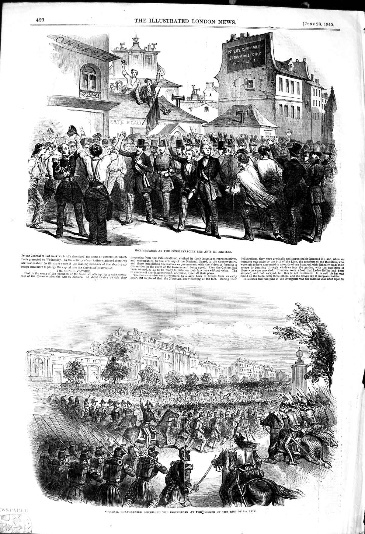 Old Antique Print 1849 Montagnards Metiers General Changarnier War Paix 19th