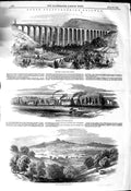 Original Old Antique Print 1849 Staffordshire Railway Dane Viaduct Mow Cop 19th