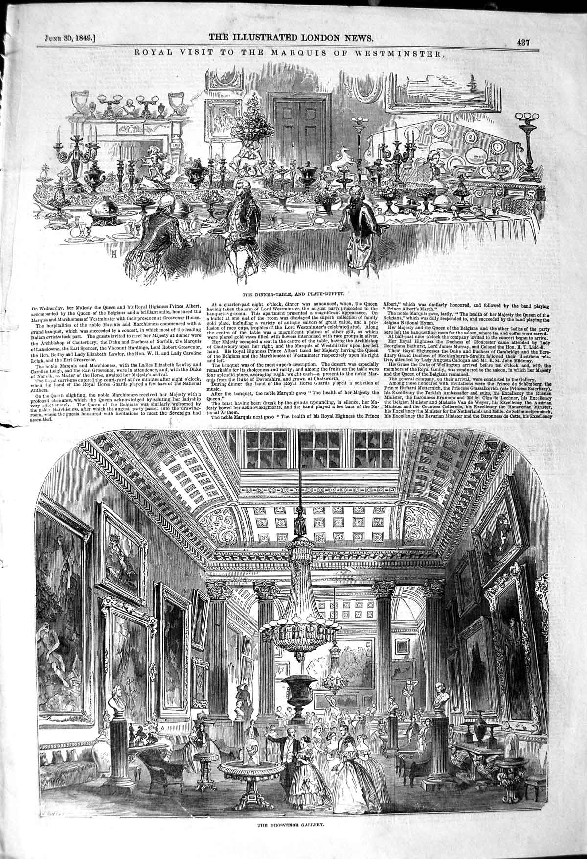 Original Old Antique Print 1849 Marquis Westminster Grosvenor Gallery Art 19th