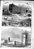 Original Old Antique Print 1849 Britannia Bridge Capstan Engi 19th