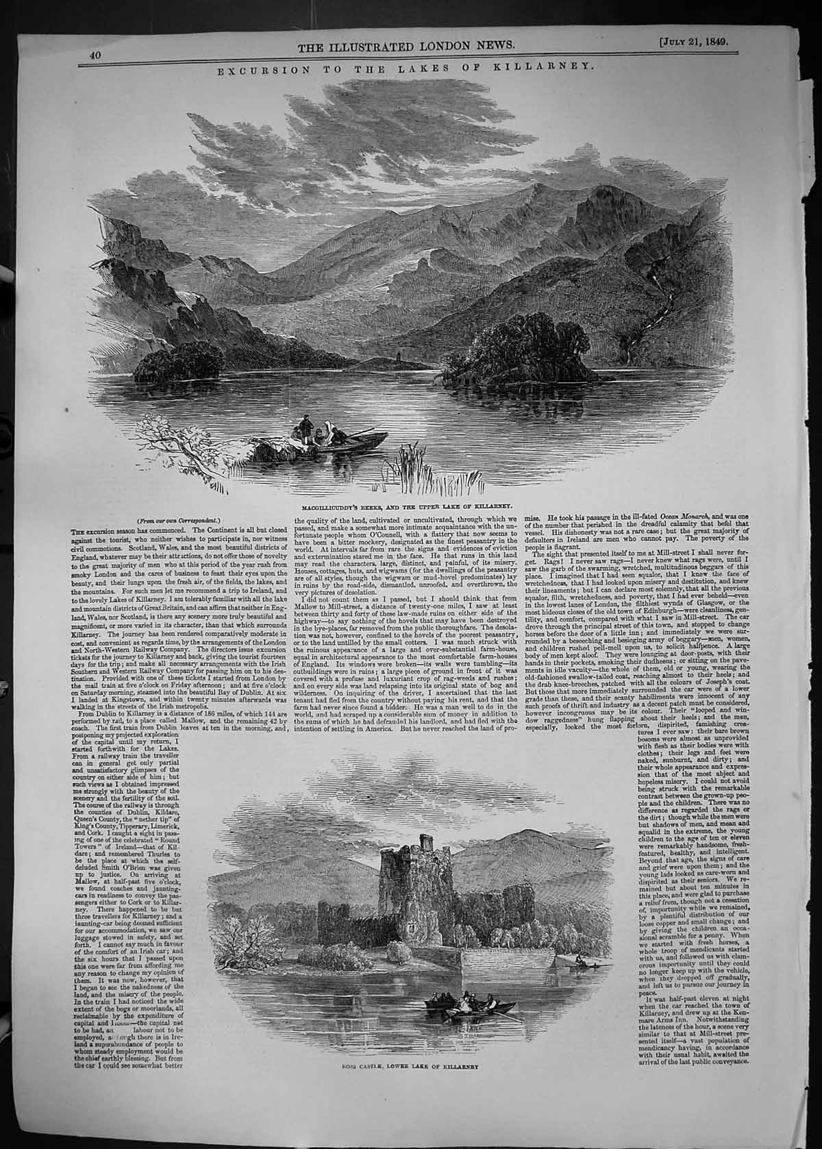 Old 1849 Killarney Macgillicuddy Reeks Ross Castle Mucross Innisfalle Victorian