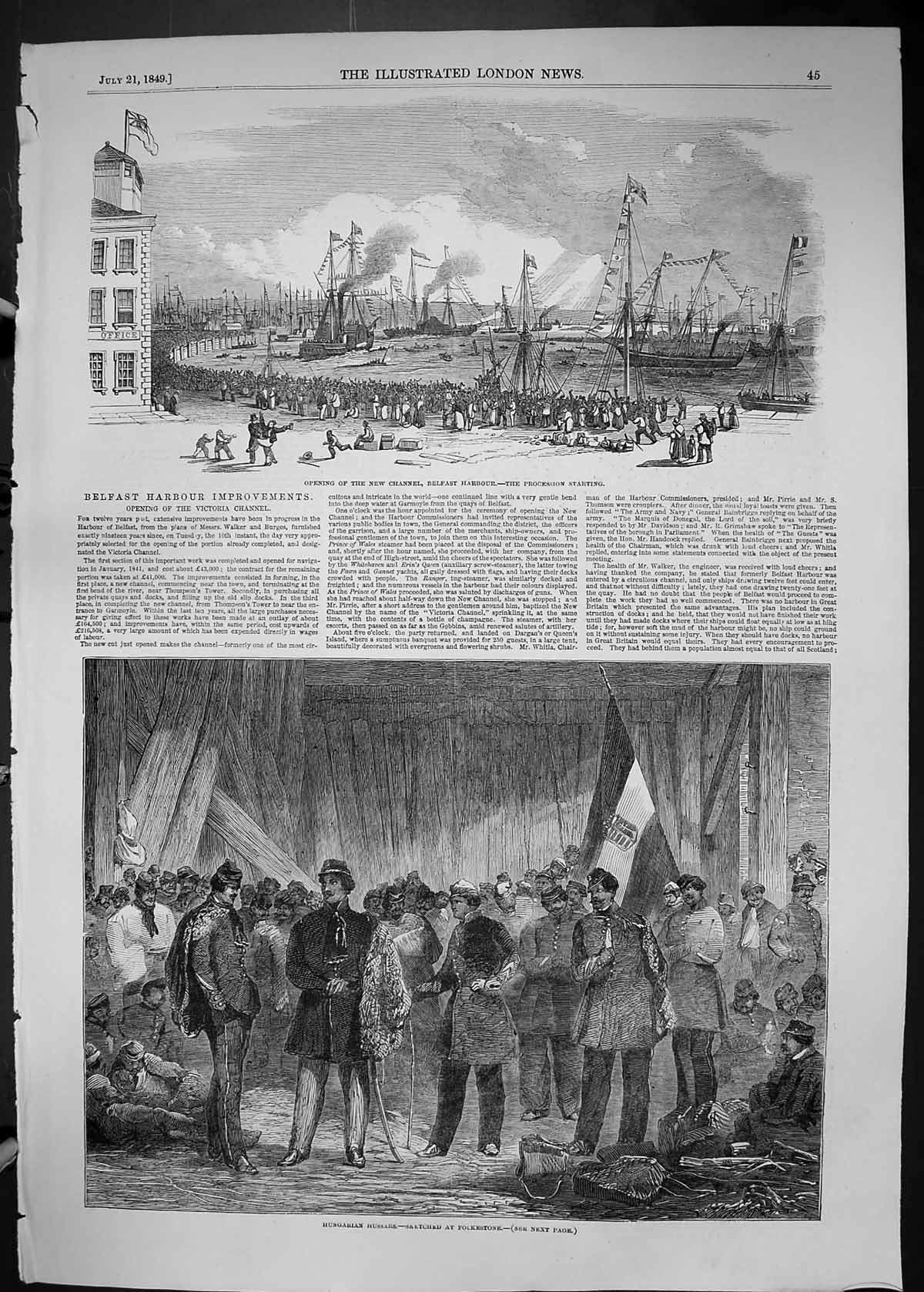 Old 1849 Channel Belfast Harbour Ireland Hungarian Hussars Folkestone Victorian