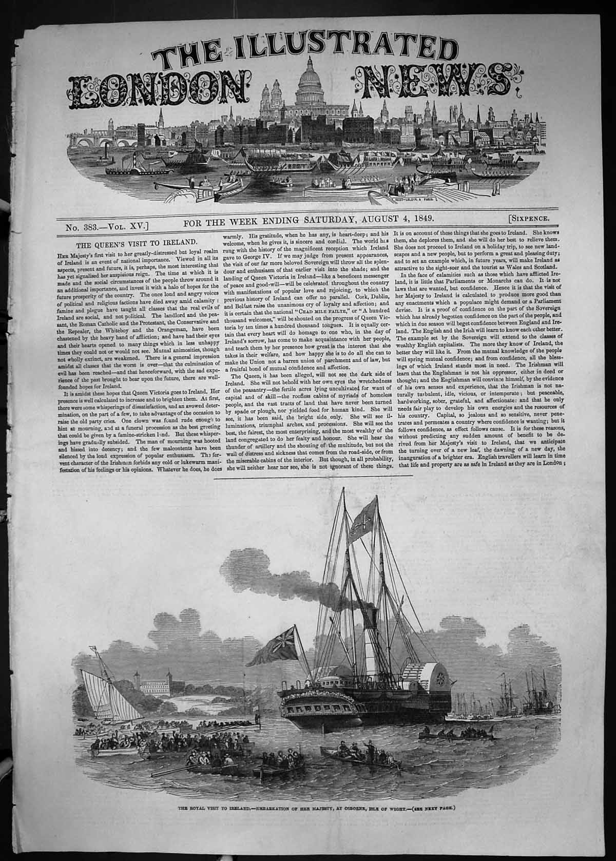 Old 1849 Royal Visit Ireland Embarkation Ship Yacht Osborne Isle Wigh Victorian