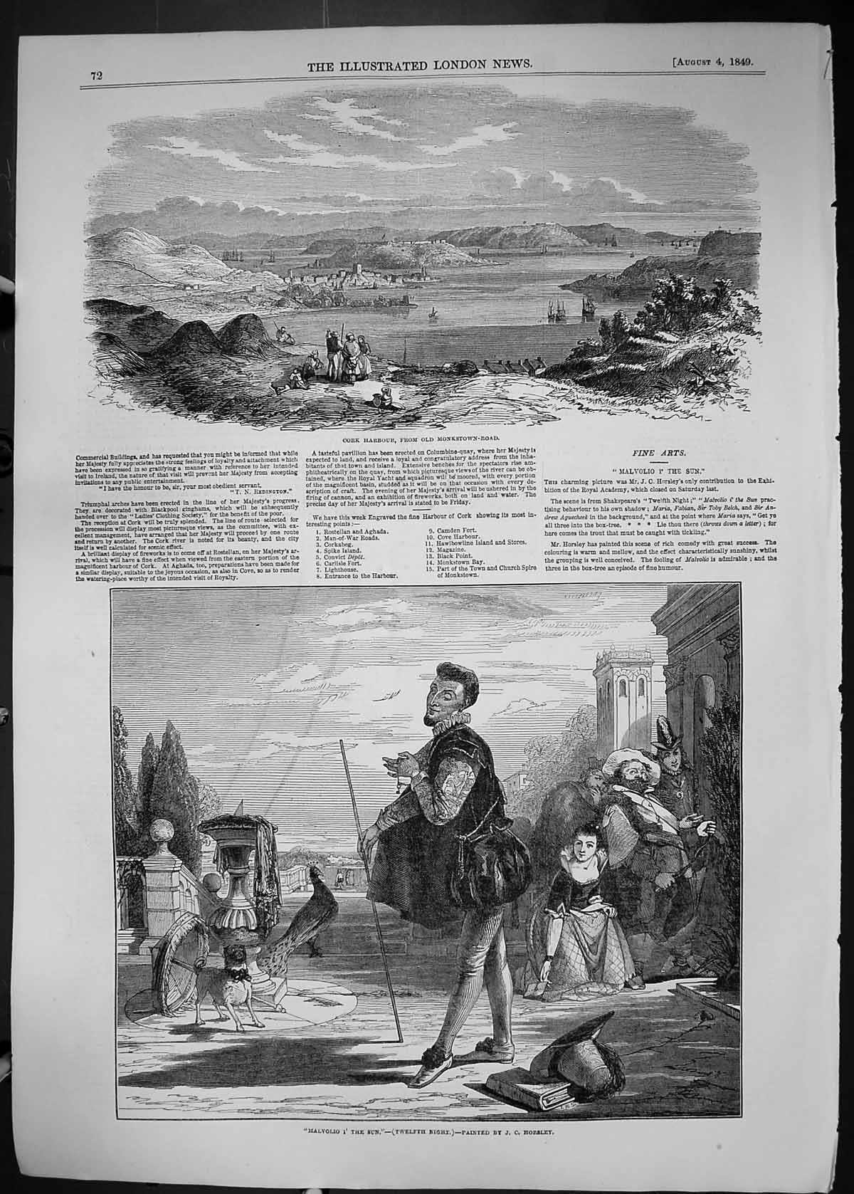 Old 1849 Cork Harbour Ireland Malvolio Sun Twelfth Night Theatre Scen Victorian