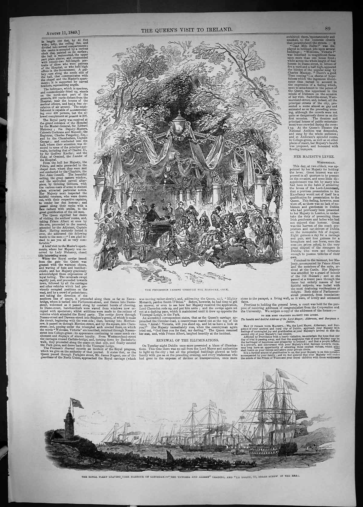 Old 1849 Royal Procession Mardyke Cork Ireland Ships Victoria Albert Victorian