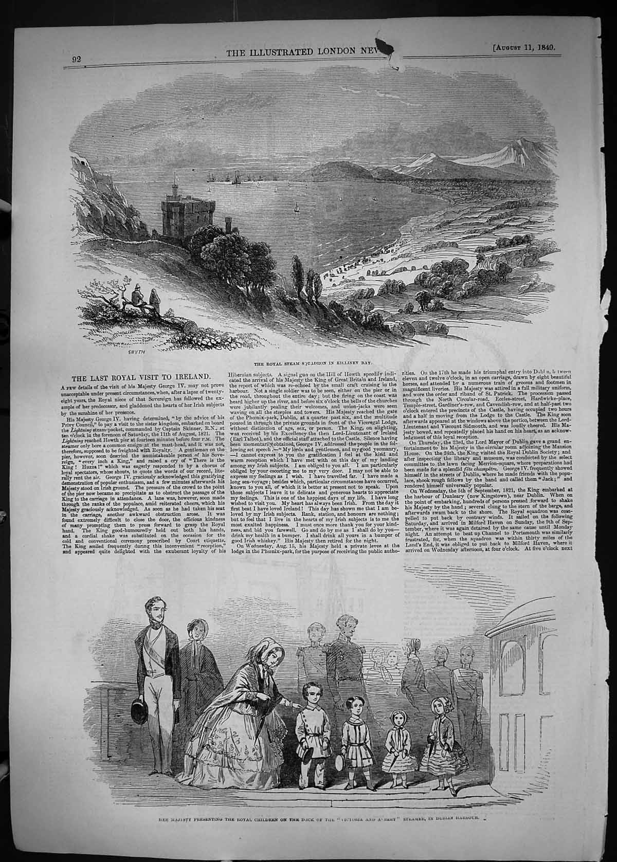 Old 1849 Royal Steam Ships Killiney Bay Ireland Queene England Childr Victorian