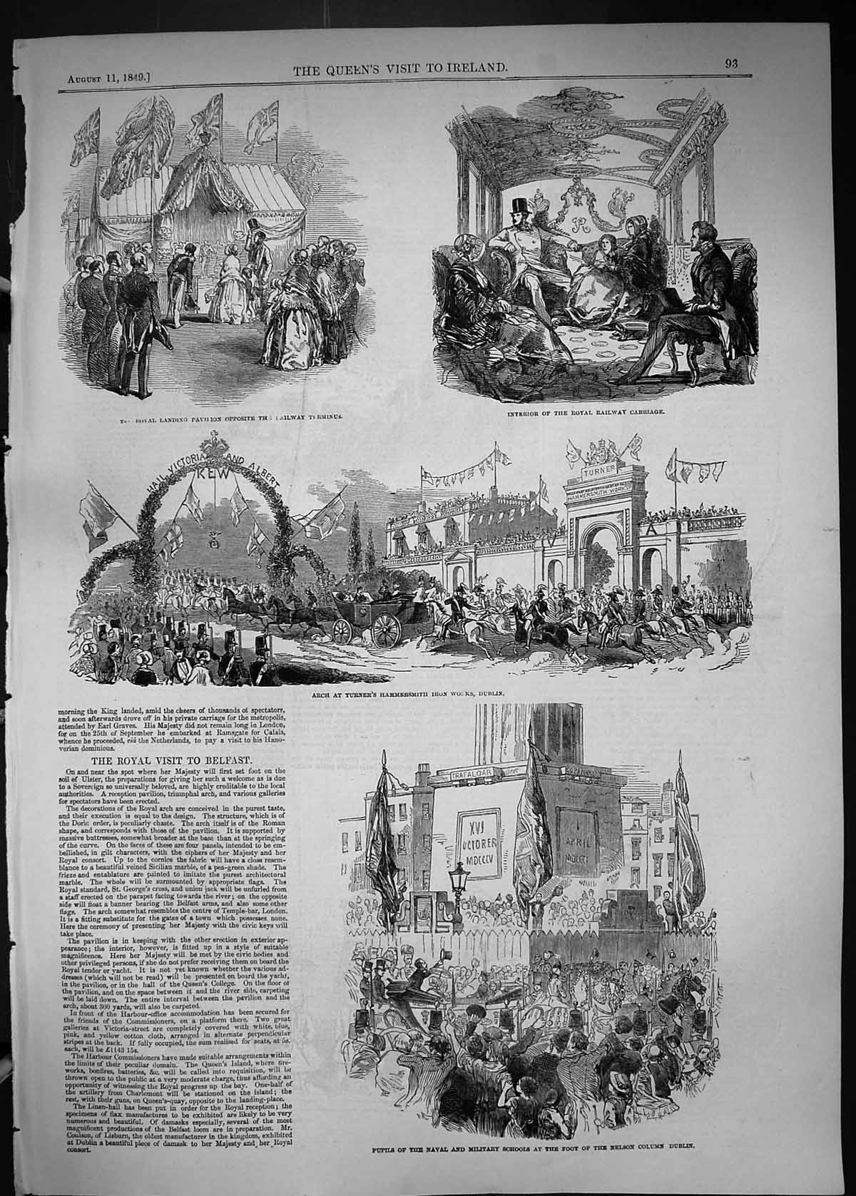 Old 1849 Queen Ireland Railway Carriage Arch Turner'S Nelson Column D Victorian