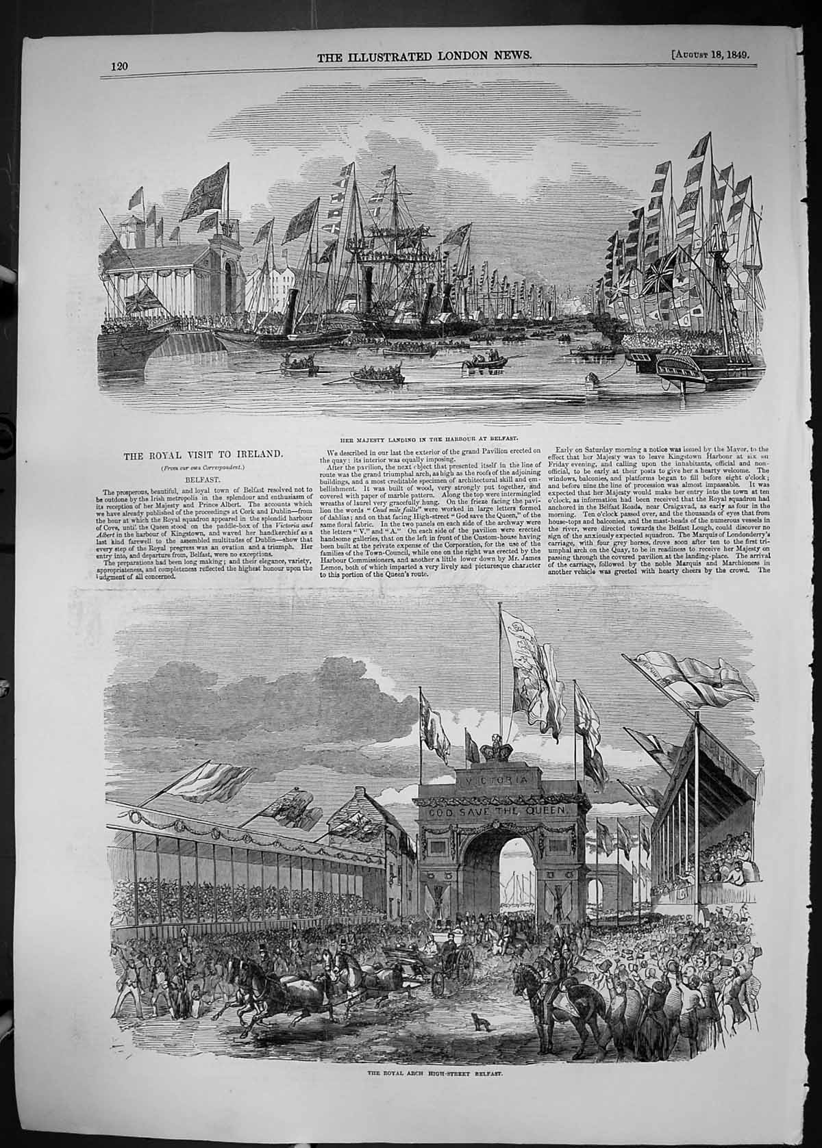 Old 1849 Queen Royal Ship Belfast Harbour Arch High Street Ireland Pr Victorian