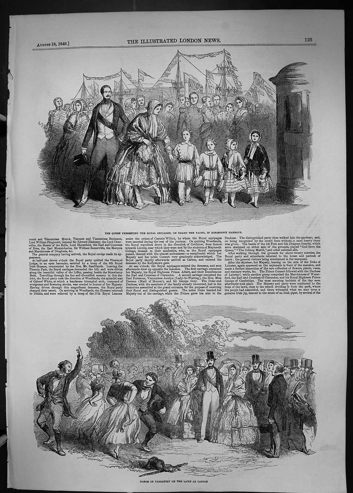 Old 1849 Queen Royal Children Ship Kingstown Harboutr Dance Peasantry Victorian