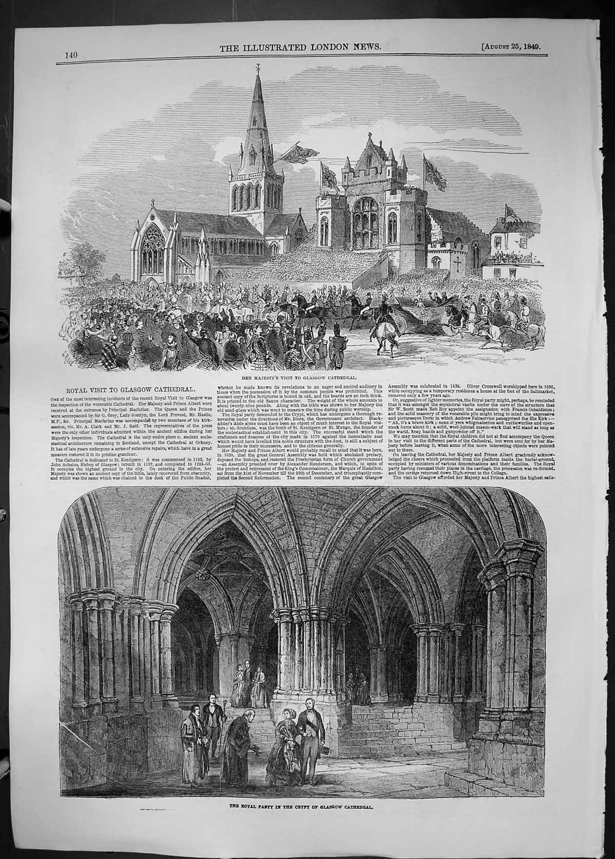 Old 1849 Queen Glasgow Cathedral Royal Party Crypt Scotland Architect Victorian