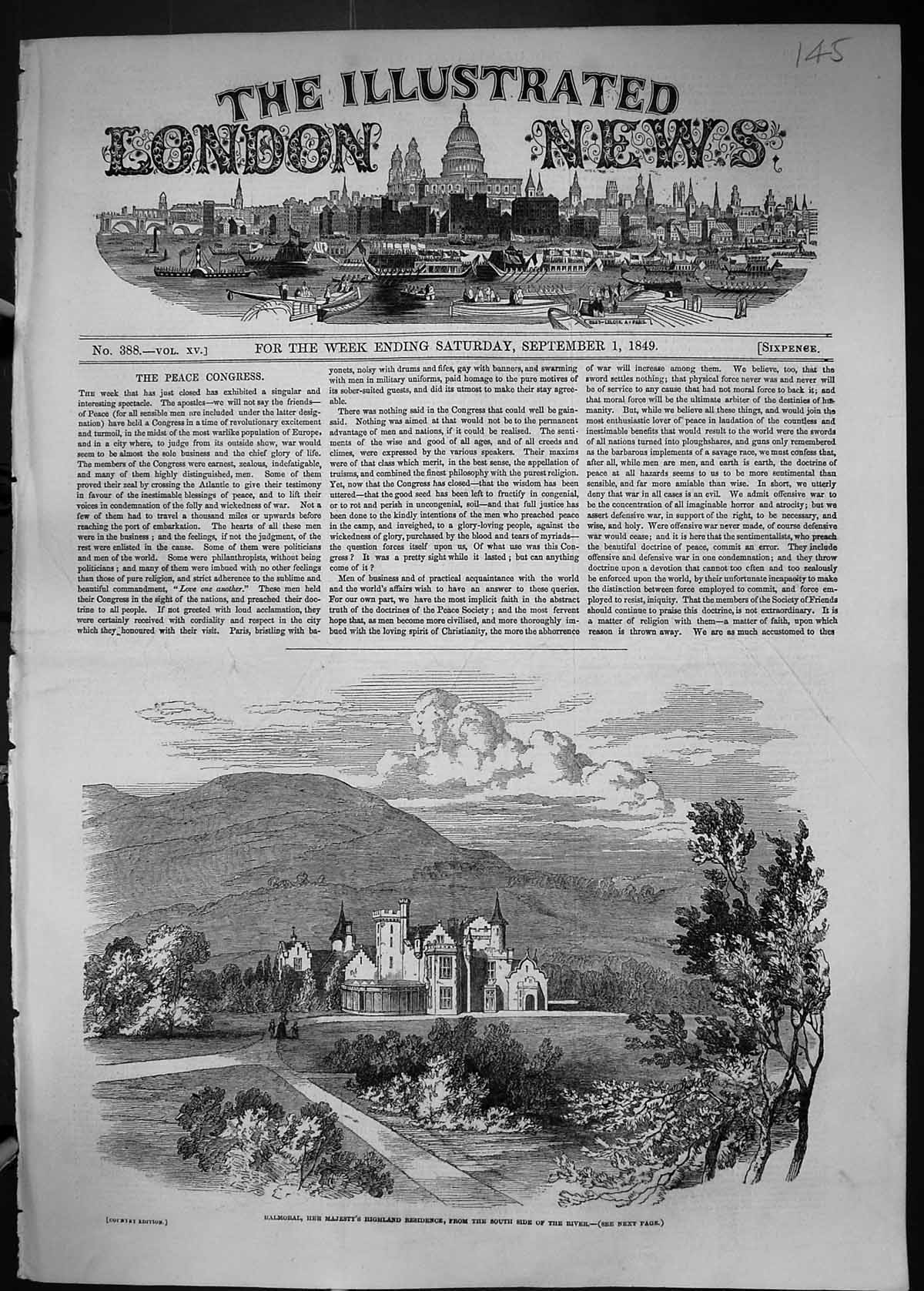 Old 1849 View Balmoral Highland Residence Queen Royal Family Scotland Victorian