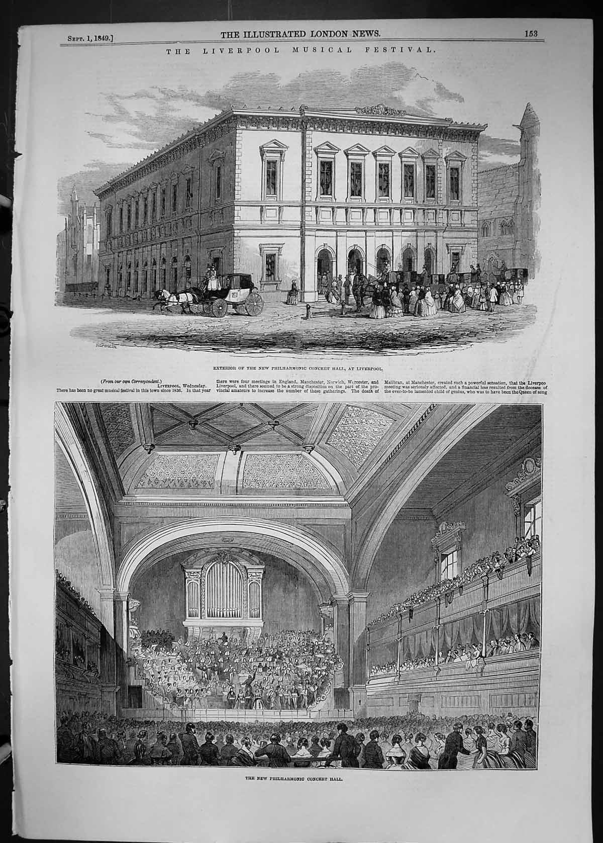 Old 1849 Liverpool Musical Festival Philharmonic Concert Hall Interio Victorian