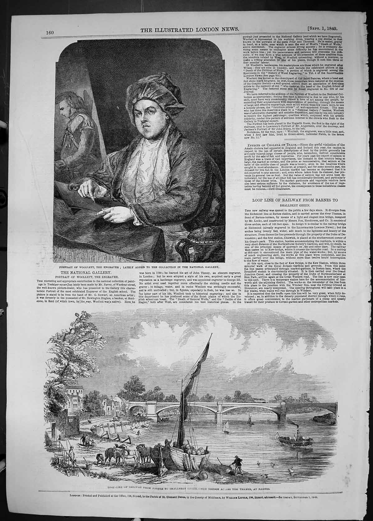 Old 1849 Woollett Engraver Loop-Line Railway Barnes Smallbery Green T Victorian