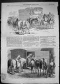 Old Antique Print 1849 Doncaster Horse Racing Van Transport Railway Statio 19th