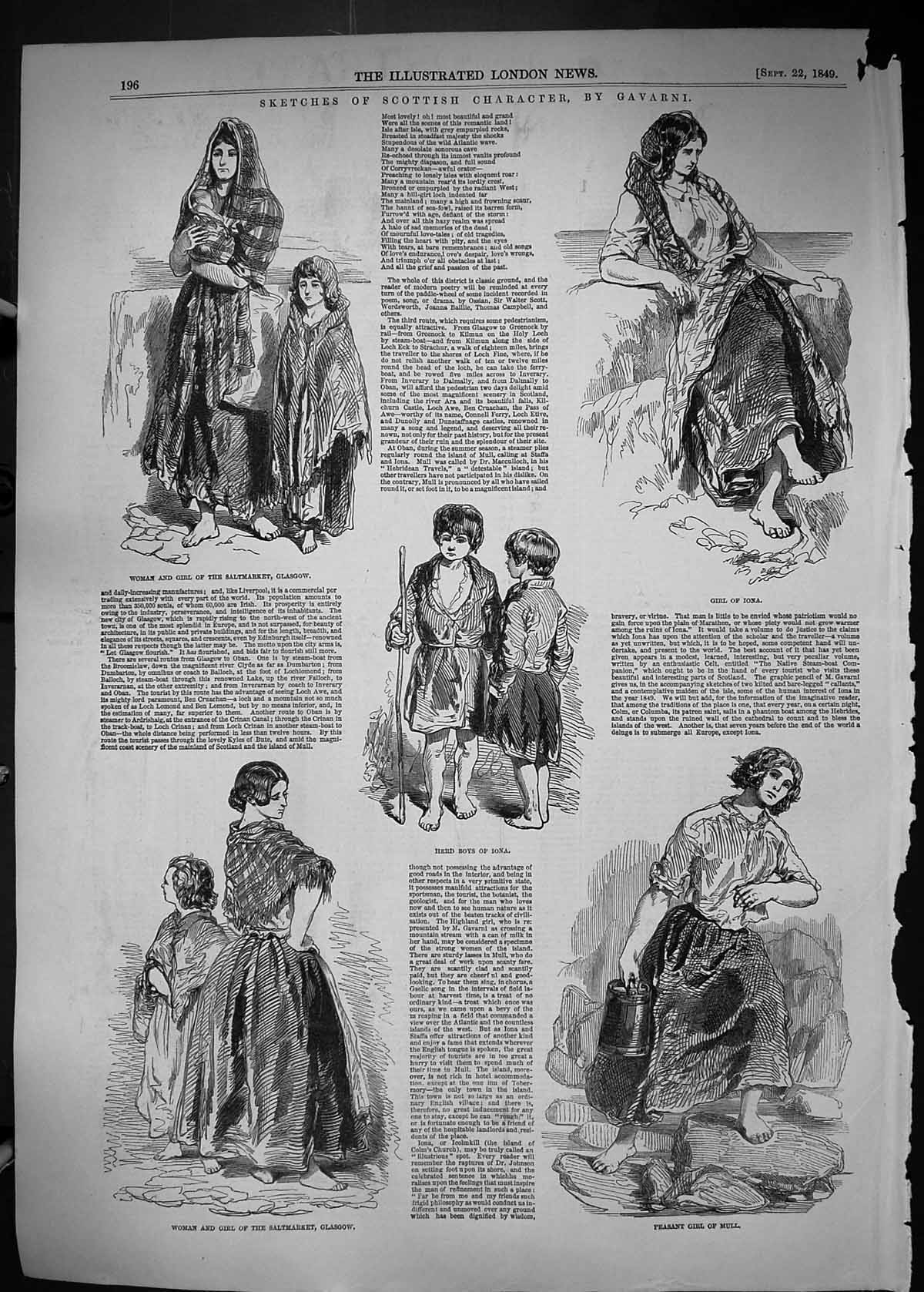 Old 1849 Scotland Woman Girl Saltmarket Glasgow Iona Herd Boys Peasan Victorian