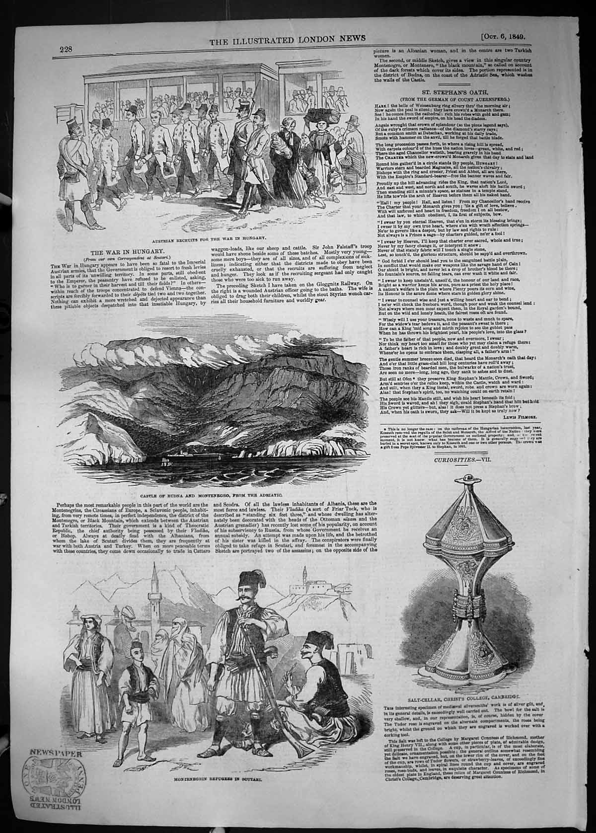Old 1849 War Hungary Austrian Recruits Castle Budna Montenegro Refuge Victorian