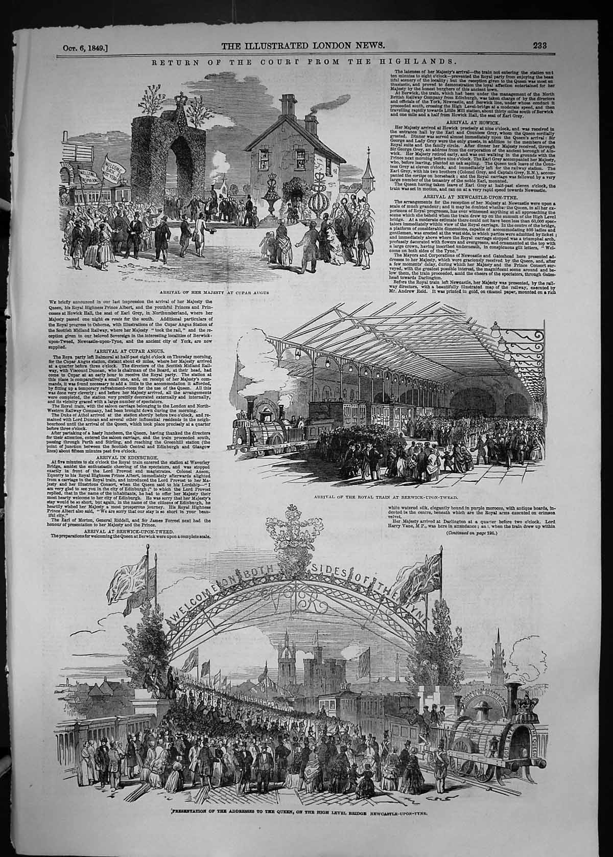 Old 1849 Royal Family Cupar Angus Train Berwick-Upon-Tweed Newcastle- Victorian