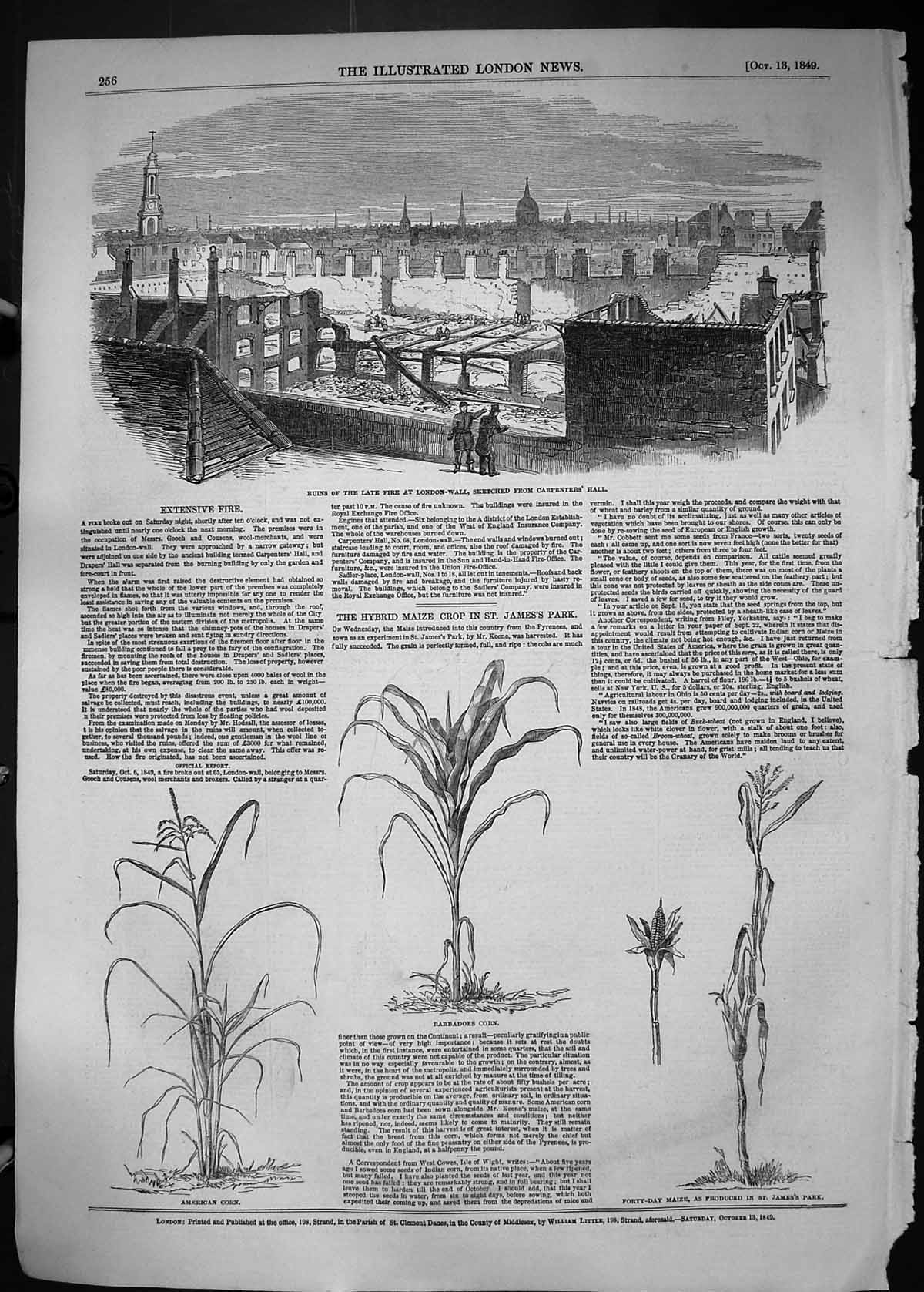 Old 1849 Ruins Fire London Carpenters Hall American Corn Barbadoes Ma Victorian
