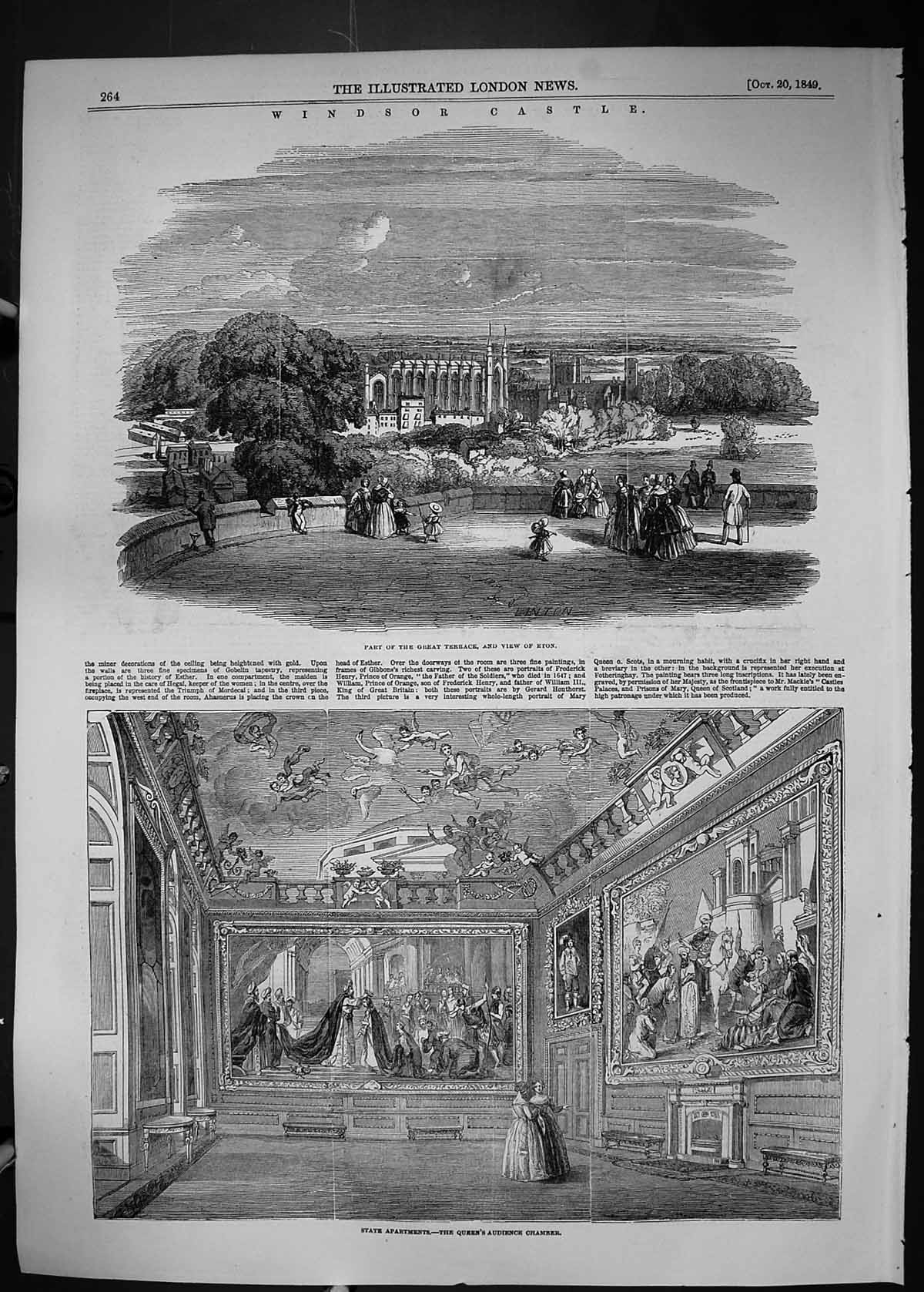 Old 1849 Windsor Castle Terrace Eton State Apartments Queen Audience Victorian