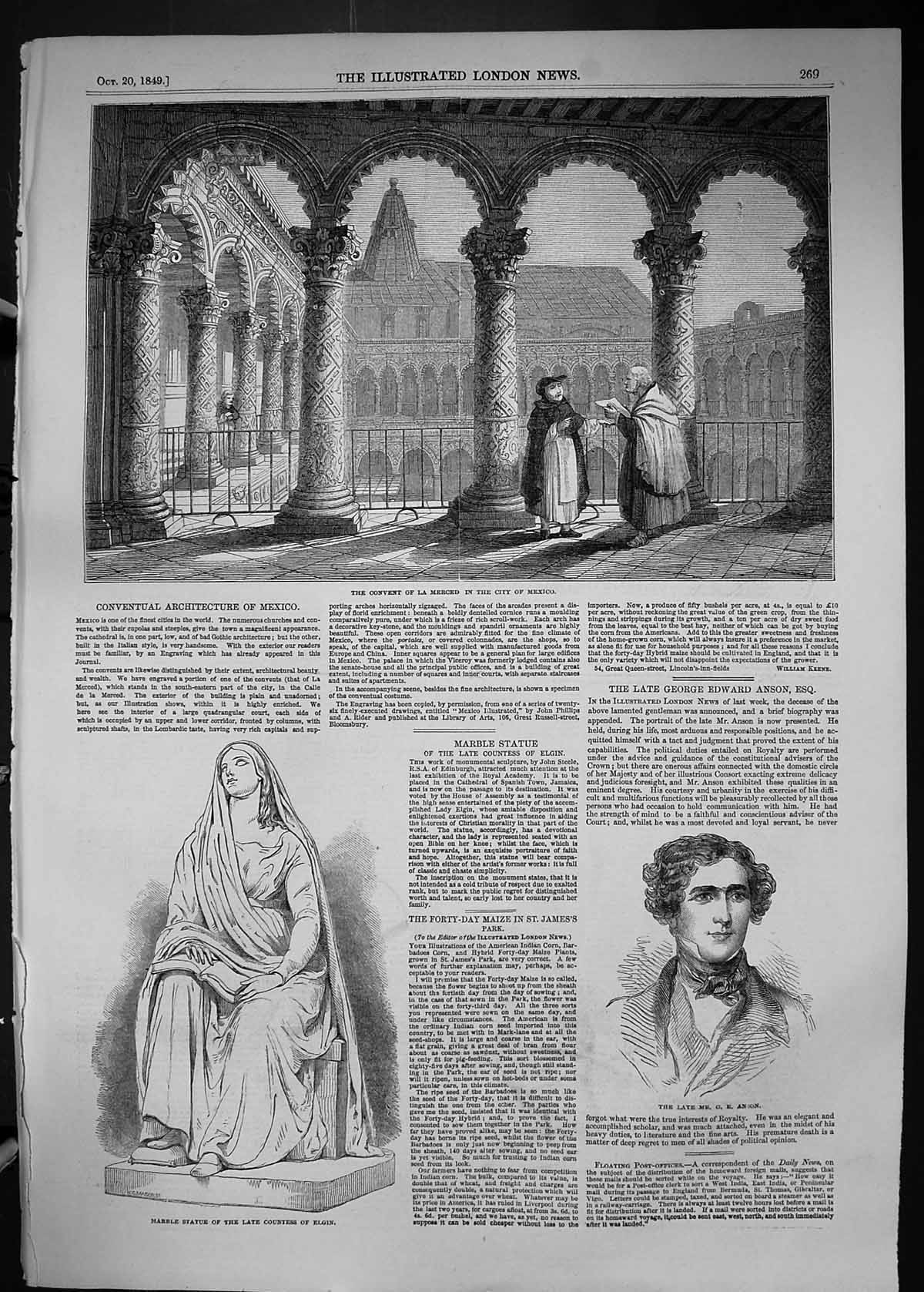 Old 1849 Convent La Merced Mexico Marble Statue Countess Elgin Anson P Victorian