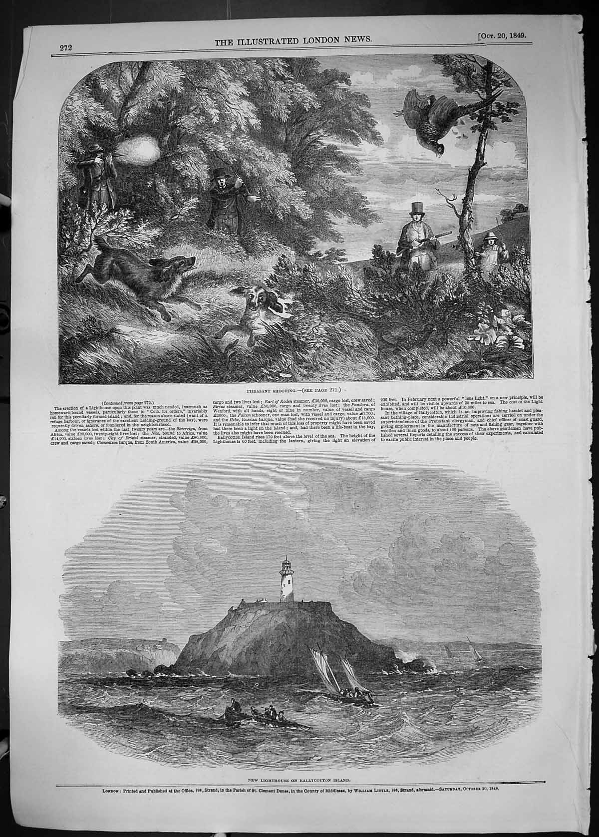 Old 1849 Pheasant Shooting Hunting Birds Lighthouse Rallycotton Islan Victorian