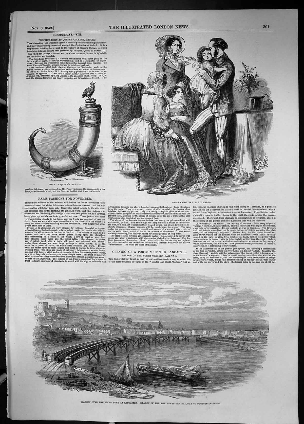 Old 1849 Viaduct River Lune Lancaster Railway Train Paris Fashion Hor Victorian