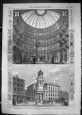 Old Print 1849 Interior Exterior Coal Exchange Street Scene Architecture 19th