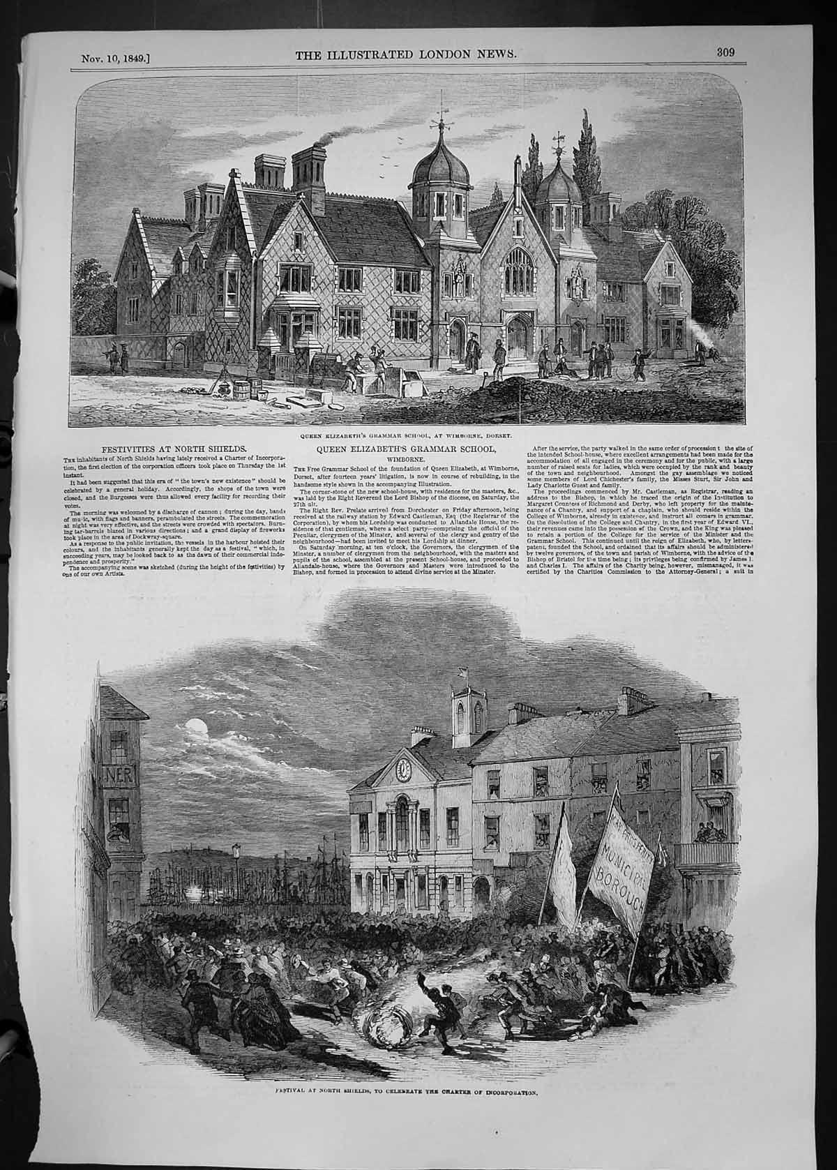 Old 1849 Queen Elizabeth Grammar School Wimborne Fastival North Shiel Victorian