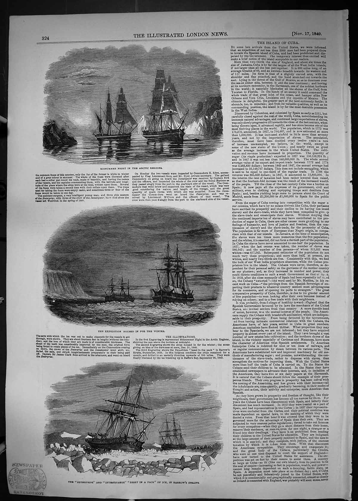 Old 1849 Enterprise Investigator Ships Ice Barrow'S Straits Arctic Re Victorian