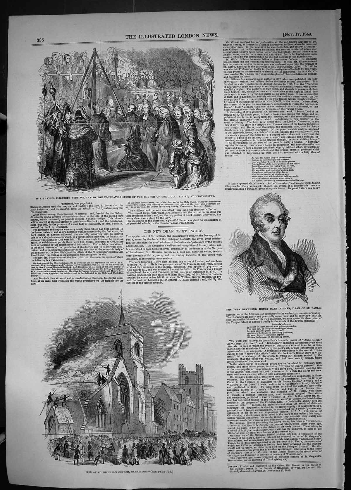 Old 1849 Fire Michael'S Church Cambridge Francis Bentinck Trinity Hen Victorian