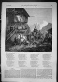 Antique Old Print 1849 Scene Hunters Returning Bear Hunt Sport Horses Hounds