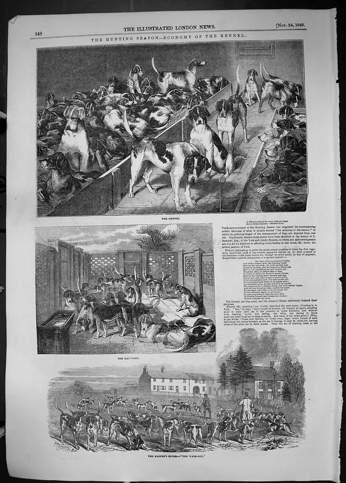 Old 1849 Hunting Season Hounds Dogs Kennels Keeper'S House Pups Earth Victorian