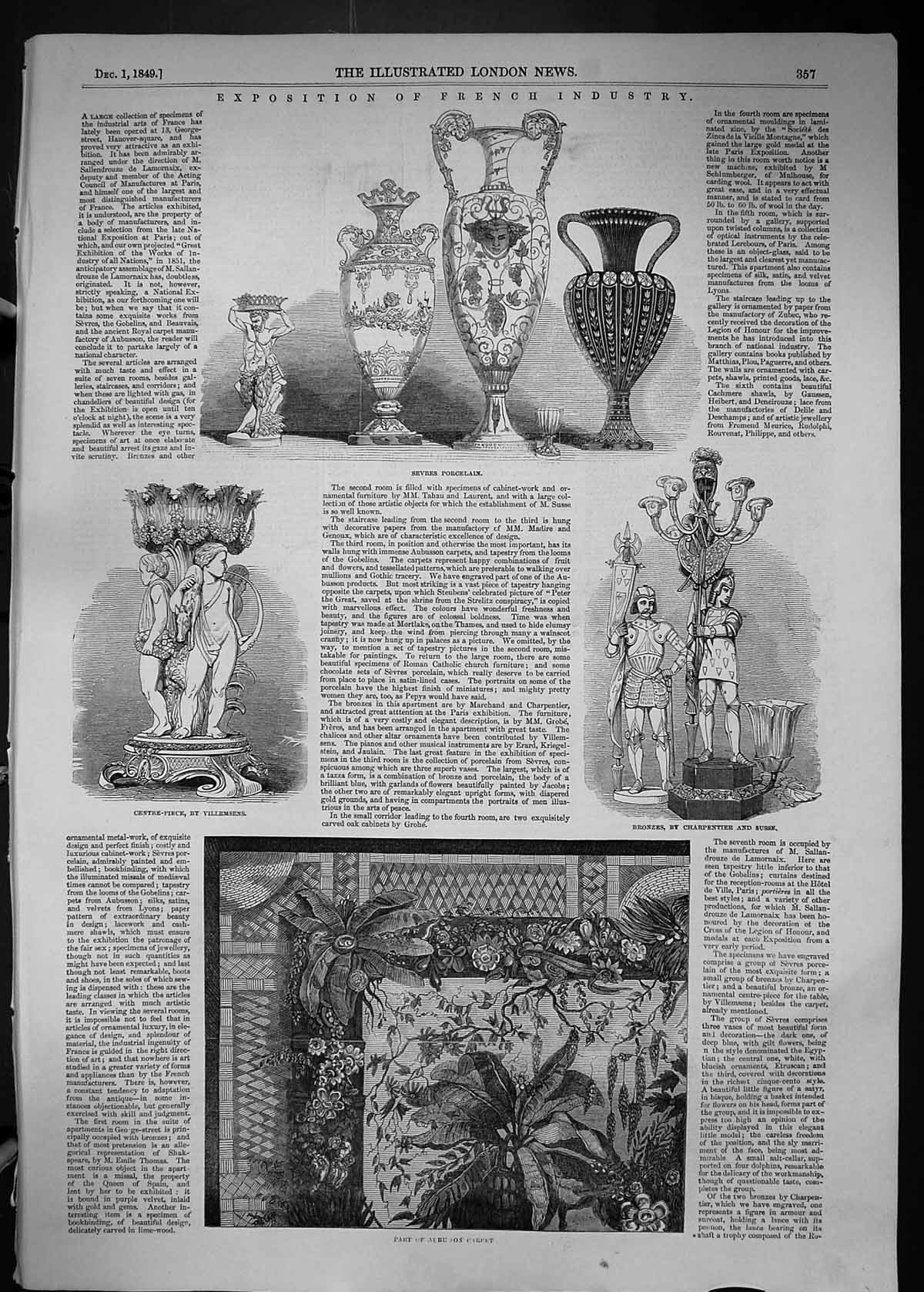 Old 1849 Art France Sevres Porcelain Villemsens Bronze Charpentier Su Victorian