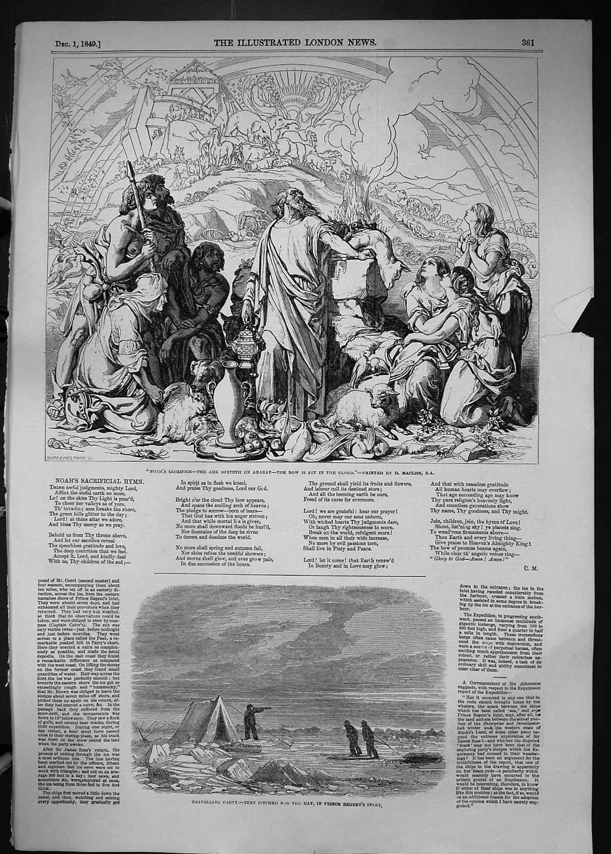 Print 1849 Noah'S Sacrifice Art Resteth Ararat Prince Regent'S Inlet Travellin