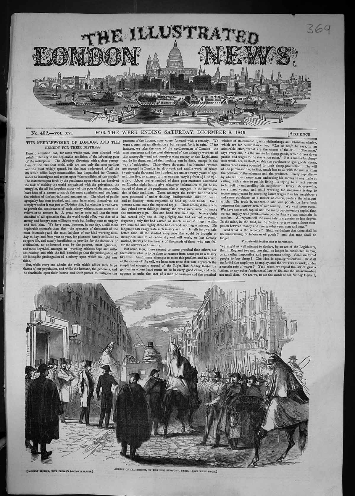 Antique Print 1849 Street Scene Arrest Legitimists Rue Rumfort Paris France
