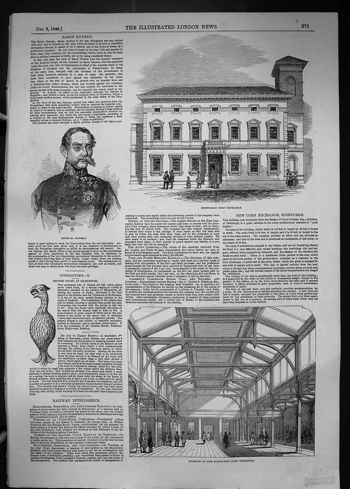 Antique Print 1849 General Haynau Edinburgh Corn Exchange Bronze Silchester