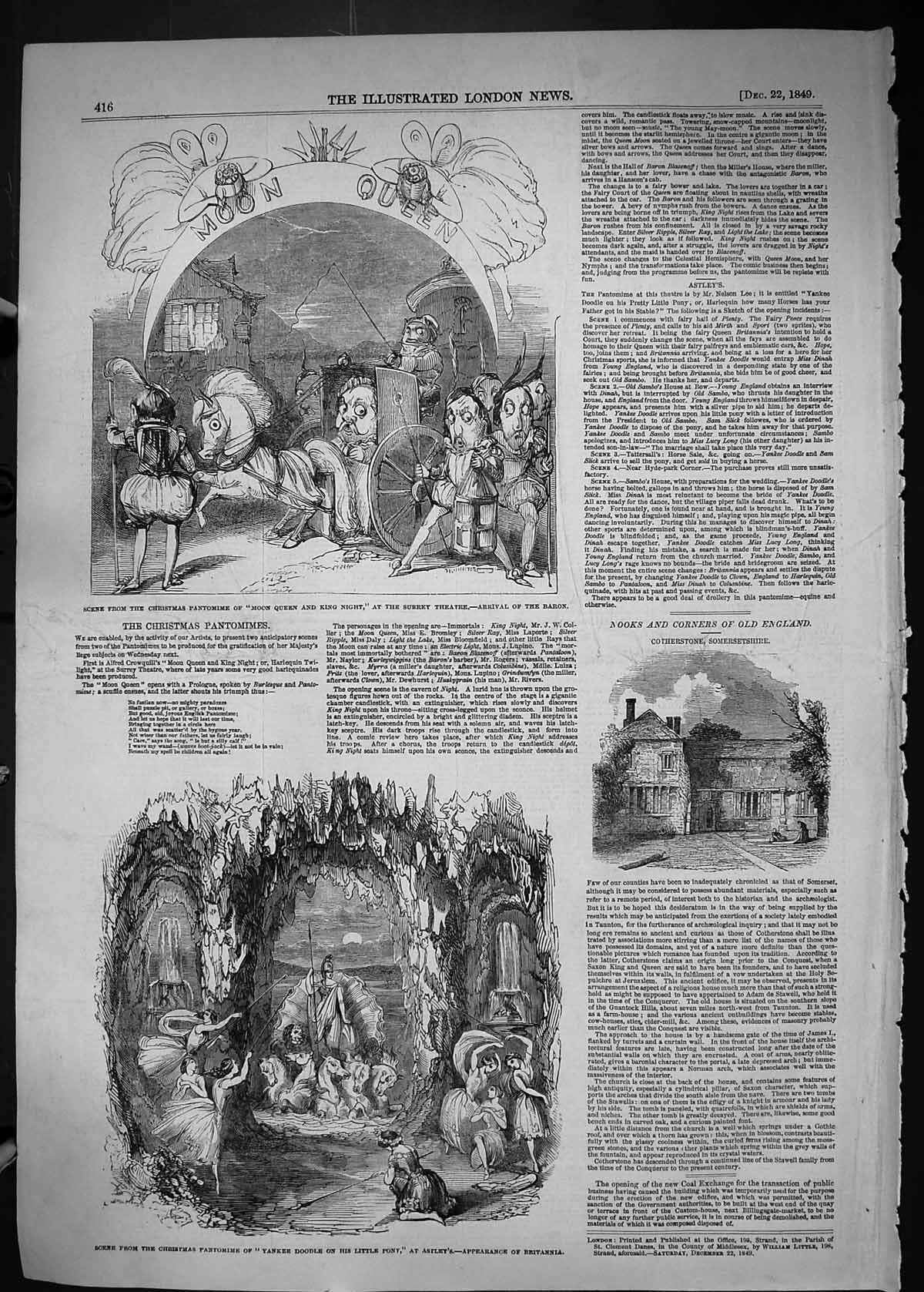 Old 1849 Christmas Pantomime Moon Queen King Night Surrey Theatre Cot Victorian