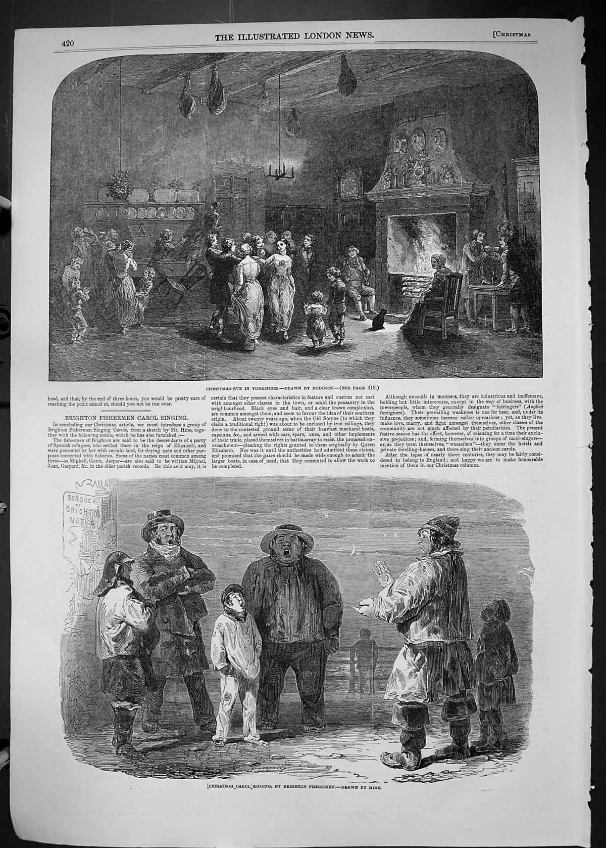 Old 1849 Christmas Carol Singing Brighton Fishermen Yorkshire Celebra Victorian