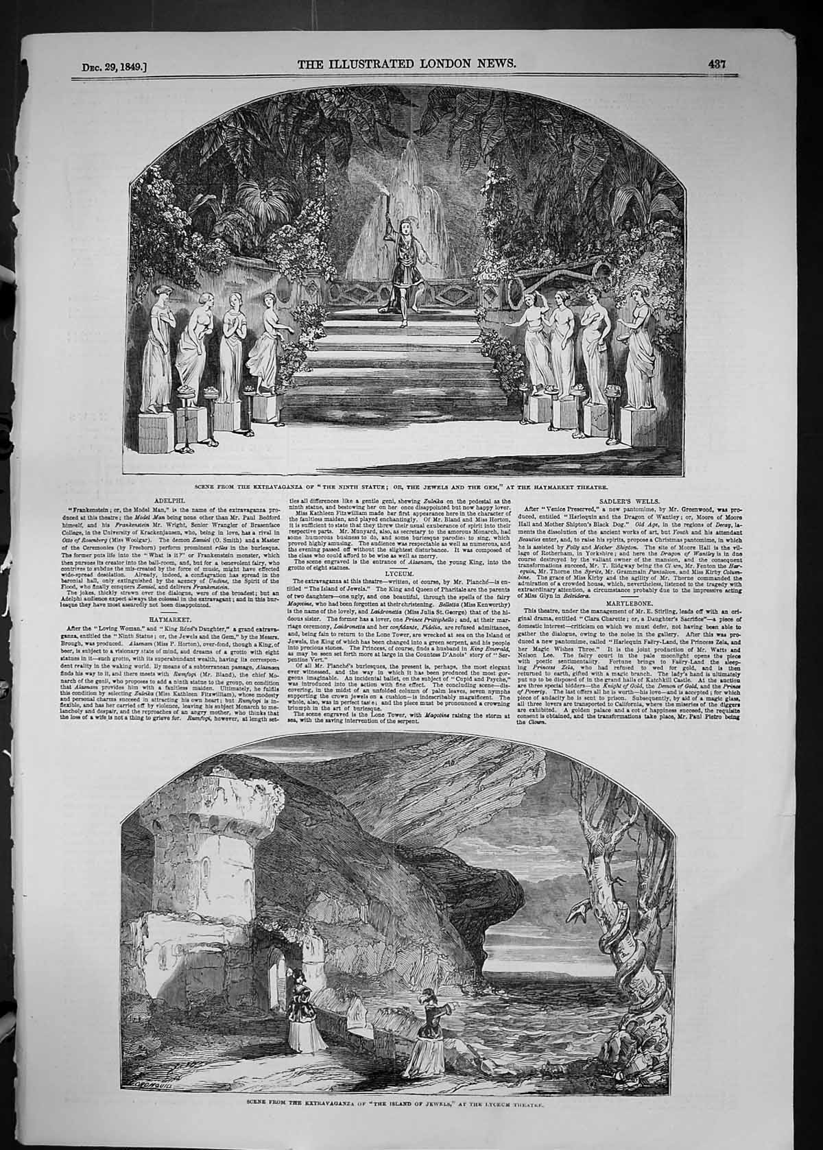 Old 1849 Scene Extravaganza Island Jewels Lyceum Theatre Haymarket Ni Victorian